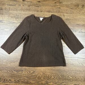 Christopher & Banks Shirt Womens Medium Brown Floral Textured 3/4 Sleeve Stretch